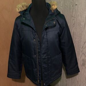 GAP Navy Blue Kids Pea Coat with Tan Fur Hood